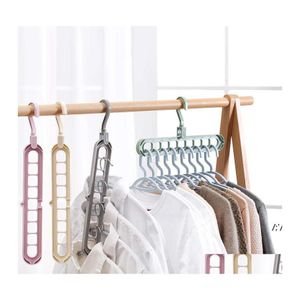 Hooks Rails 9 Holes Magic Clothes Hanger Mtiport Support Circle Hangers For Drying Rack Plastic Clothing Storage Drop Delivery Hom Otrnv