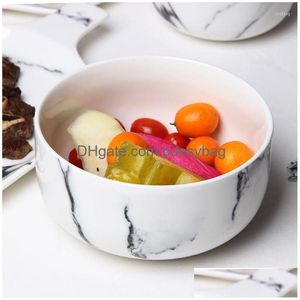 Tigelas tigelas tigela de cer￢mica europeia Salada de m￡rmore utens￭lia de lanche de arroz Sopa de caf￩ da manh￣ criativa Sopa de frutas frescas Droga para casa Garden Kitch Kitch Dhxr4