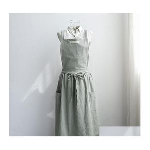 Aprons Kitchen Apron Cotton Adt Bib Pleated Skirt Home Canvas Vest Cafe Supplies Waist Restaurant Uniform Vtky2385 Drop Del Homefavor Dhbeo