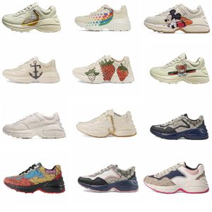 Rahat Ayakkabı Tasarımcısı Rhyton Sneaker Kadın Ayakkabı Eğitmen Çilek Dalga Ağız Kaplan Web Baskı Vintage Stil Çeşitliliği Erkek Kadın