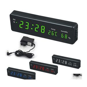 壁時計デジタルクロックビッグLEDタイムカレンダー温度湿度ディスプレイデスクテーブル電子時計装飾EUプラグドロップ配達otxcb
