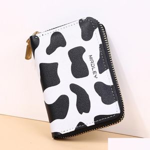 Borse portaoggetti Moda Mucca Pu Pelle Cartoon Mticard Slot Brevi Portamonete da donna Portafoglio per esterno Ragazza femminile Regalo Consegna di goccia H Dh01J