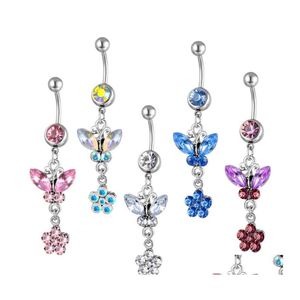 Navel Bell Button Rings Butterfly Flower Ring Fashion Puncture Pendenti Pancia Donna Ragazza Colorf Accessori per gioielli 3Hz Q2 Drop De Oti4C