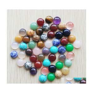 Taş 10mm Mix Doğal Düz Base Yuvarlak Yuvarlak Cabochon Pembe Sistem Küpe Küpe Mücevher Giysileri Aksesuarları Dro Dhvaq