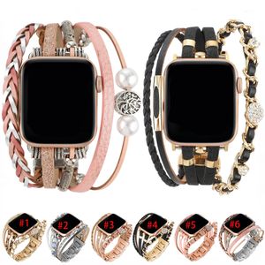 Braided Leather Bracelet Jewelry Strap For Apple Watch 49mm 45mm 41mm 44mm 40mm 42mm 38mm bands Ladies Diamond Replacement Wristband For Iwatch Ultra 8 7 6 5 4 3 Se