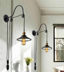 Loft Vintage Wall Lamp Fashion Antique Lighting American Style Lift Retractable Pulley wall sconce Lighting for Aisle Stairs3964651