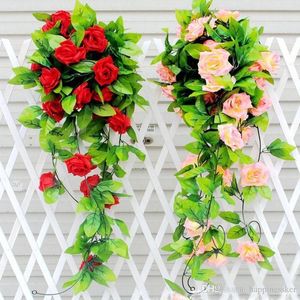 15 Farben Hochzeitsdekoration Künstliche gefälschte Seidenrosen-Blumenranken-Hängegirlande Hochzeit Home Decor Dekorative Blumenkränze