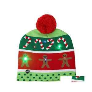 Andere festliche Partyzubehör Weihnachten LED-Licht Strickmütze Schal Weihnachtsmann Schneemann Rentier Elch Glow Kid Cap Weihnachten Gif Homefavor Dh0Xl