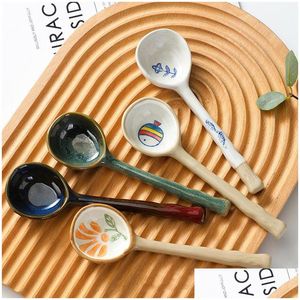 Лосоны керамовая суп Spoon Spoon Ceramicspoon Long Rande Beautiful Creative Home Home Drop Drow Home Garden Kitchen Bar Fla Dhn9r