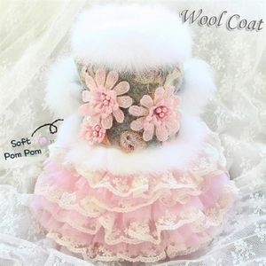 handmade dog apparel clothes dress pet coat skirt Noble grey wool flower Holiday Party cat winter poodle Maltese209Q