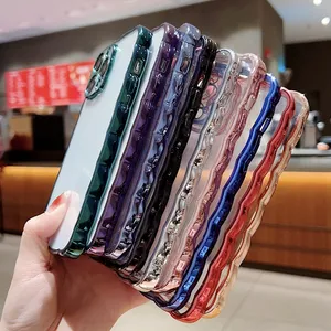 Casos de telefone transparentes cromados Wave Bling para Iphone 14 Pro Max Plus 13 12 11 XR XS X 8 7 Revestimento de luxo banhado a metal transparente macio TPU lente da câmera capa traseira do telefone pele