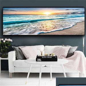 Paintings Natural Gold Beach Sunset Landscape Posters And Prints Canvas Painting Mediterran Scandinavian Wall Art Picture For Living Dh0Cs