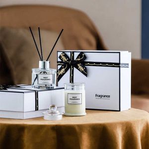 Ljus Hem Fragrance Gift Set med 100g Soy Wax Socken Candle 100 Ml Reed Diffuser Black Fiber Rattan Sticks and Decorative Lights