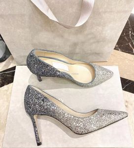 Brand Women Romy Sandals Shoes Glitter Leather High Stiletto Heels Sexy Lady Pointed Toe Pumps Party Wedding Dress EU35-43 Original Box