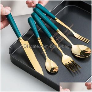 Dinnerware Sets Western Flatware Set Steak Knife And Fork Ceramic Handle Espresso Spoons Teaspoons Dessert Stainless Steel Cutlery D Dhou3