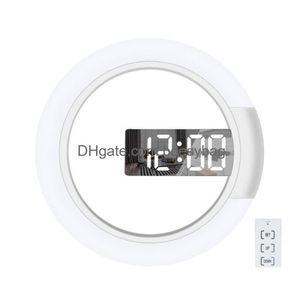 Orologi da tavolo da scrivania Orologio da parete Specchio a led Mtifunzionale Allarme luminoso con display della temperatura Decorazione domestica a forma di anello applicata Dro Dhruo