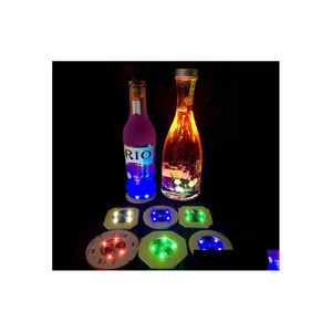 Party Decoration Colorf Round Waasters Bytesbara batteri Led Light Up Bottle Stickers Fashion Cup Bottom Sticker SN1011 Drop Deliv Dhqwn