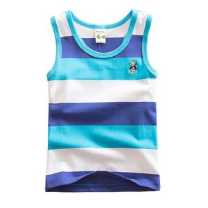 어린이 탄성 면화 경마장 조끼 스트라이프 레인보우 여름 1-15 세 어린이 셔츠 소매가 상위 3 개 PCS 도매