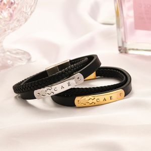 18K Branquela de pulseiras de ouro 18K Designers de marca de luxo Letter Leather Círculo Geométrico Moda Mulher Black Stainless Aço Bangle Party Jóias Gif