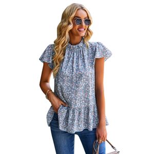 Summer Women Shirts Casual Floral Print Tops Crew Neck T-Shirts Cute Short Sleeve Blouses Tunic