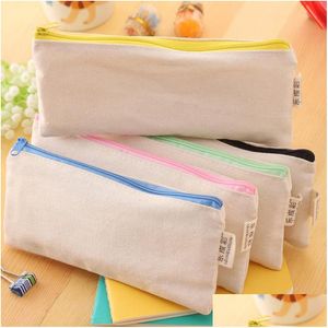 Pencil Bags 20Pcs/Lot 20.5X8.5Cm Diy White Canvas Blank Plain Zipper Pen Stationery Cases Clutch Organizer Bag Gift Storage Pouch Dr Dhcfm