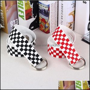 Belts Canvas Punk Checkered Belt Waistband Long Black And White Plaid Checkerboard Couple Women New Drop Delivery Fashion Accessories Ot6Rr