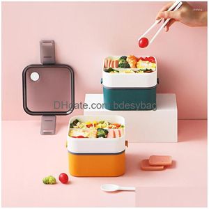 Set di stoviglie Lunch Bento Box Cute Small Style Portable Square Heated Container Storage Insated Kitchen Accessories Drop Delivery Dhorb