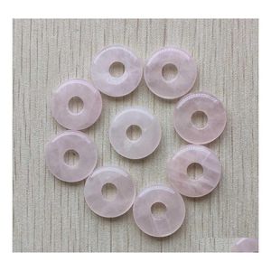 Uroki okrągłe ssorted 18 mm Circle Donut Pink Rose Quartz Natural Kamienne Kryształowe wisie do naszyjnika