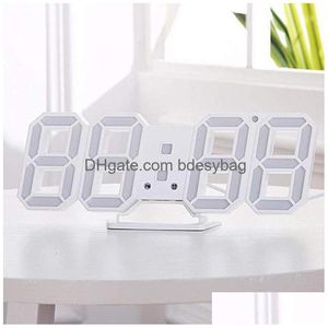 Rel￳gios da mesa de mesa Modern Digital 3D LED Wall Clock Alarm SN com 12/24 horas de exibi￧￣o SASW666 Drop Delivery Home Garden Decor Dhehu