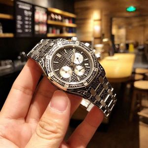2018 Nowy grawerowanie męskie zegarek z importowanym wielofunkcyjnym ruchem kwarcowym 316 Otgokowa szlifowana stalowa skorupa z siatką Surfa224L