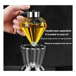 Cooking Utensils Diamond Glass Oil Pot Press Type Transparent Dustproof Vinegar Bottles Mtipurpose Home Honey Distributor Bottle Kit Dhjye