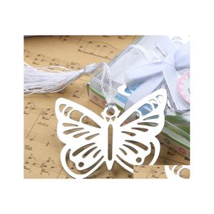 Party Favor Metal Sier Butterfly Bookmark With White Tassels Wedding Baby Shower Decoration Favors Gift Gifts Stationery Sn2143 Drop Dhbdm