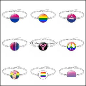 Браслеты с подвесками Gay Lesbian Pride Rainbow Sign Bangle For Wome Mens Round Glass Bracelet Fashion Friendship Lgbt Jewelry In Bk 288 G Otnap