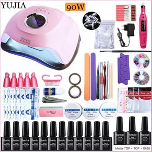 Nail Art Kits YUJIA Gel Set Acrylpolitur Kit mit 90W UV-LED-Lampe Polygels Tools277V