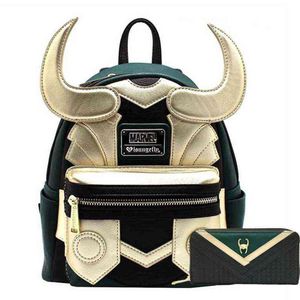 Loki Pu Leather Backpack Horn Travel Laptop Bag SchoolBags Adults Handbag Wallet Birthday Gifts295B