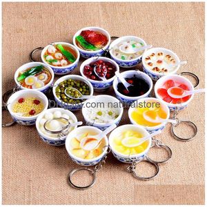 Keychains Lanyards Wholesale Creative Key Chain Simation Food Blue And White Porcelain Bowl Pendant Gift Keychain Drop Delivery Fa Dhakw