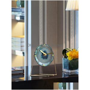 Desk Table Clocks Luxury Metal Mute Clock Sweep Agate Second Bedroom Electronic Digital Watch Masa Saati Home Decor Ek50Tc Drop De Dhgpr