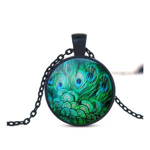 Naszyjniki wisiorek moda kryształowy naszyjnik z wzorem zwierząt urok ręcznie robione unikalne sztuka pawie mroczące biżuteria z pióra OTWK6