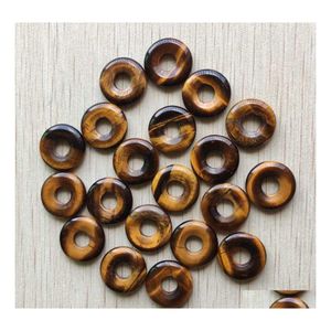 Uroki okrągłe ssorted 18 mm Circle Donut Tiger Oko Naturalne Kamienie Kryształowe wisie do akcesoriów naszyjnika Biżuteria Making Dostawa Dhgms