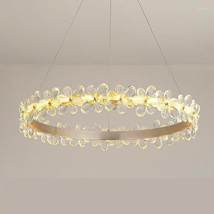 Chandeliers Hallway Round Led Crown Pendant Lamp Gold Ring Crystal Hanging Light For Dining Room Lustre Modern Home Office Lighting