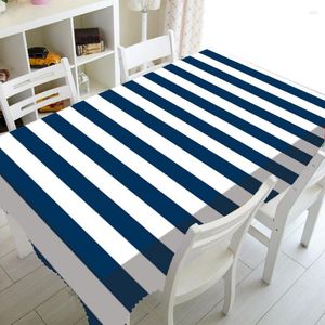 Table Cloth Simple Navy Blue White Striped For Rectanlge Square Dining Cover Waterpoof Polyester Tablecover Kitchen Decor