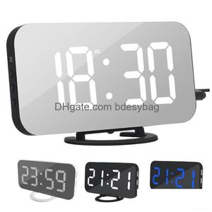 Desk Table Clocks Led Alarm Clock With Dual Usb Charging Port For Mobile Phone Mirror Sn Function Matic Dimming Drop Delivery Home Dhlaj