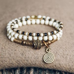 Strand Multi Layer Tibetan Yak Bone Bead Armband Hammered Copper Charm Murano Glass Zen Prayer Peace Energy Jewelry