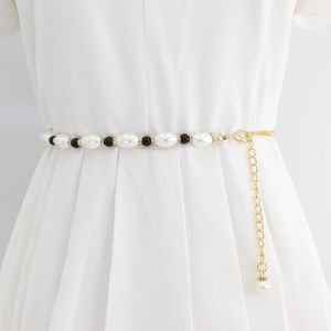 Belts 2022 Elegant Pearl Thin Women Long Leather Rope Braid Waist Belt Bohemia Girls Summer Waistband For Dress Present