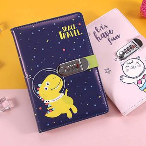 New Password Notebook Cute Cartoon Girl Personal Diary with Lock Code Thick Notepad Pu Leather Office School Supplies Gift