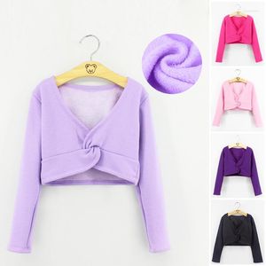 Stage Wear Winter Thick Girls Leotards Coat Fleece Ballet Crop Tops Plus Velvet Warm Up Clothes Practice Dance For Kids D007