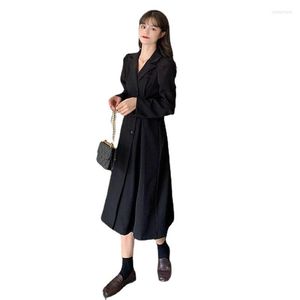 Casual Dresses Suit 2022 Autumn Antique French Salt Sweet Long Medium Black Sleeved Skirt