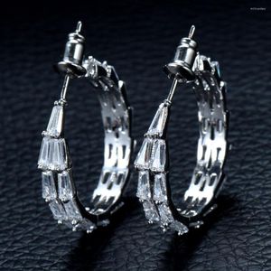 Hoop￶rh￤ngen Fashion Cubic Zirconia Baguette Earring Brincos for Women Jewelry Circle Bijoux Femme E-845