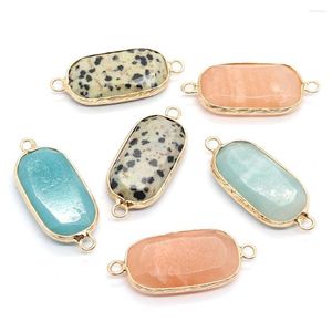 Charms Pink Aventurine Natural Stone Crystal Pendants DIY Fashion Necklace Earrings Double Hole Connector Facet Rectangle