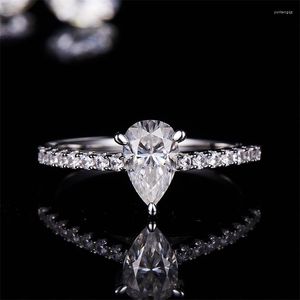 Wedding Rings Apaison 925 Sterling Silver Color 1ct Water Drop Moissanite For Women Engagement Party Fine Jewelry With Free Box